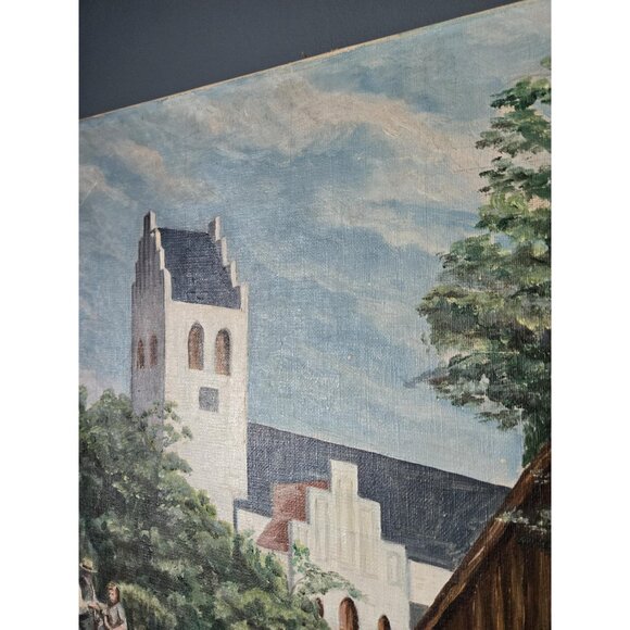 Bucolic Church Garden Oil Painting Signed by Artist Danish Village Summer - Picture 7 of 10